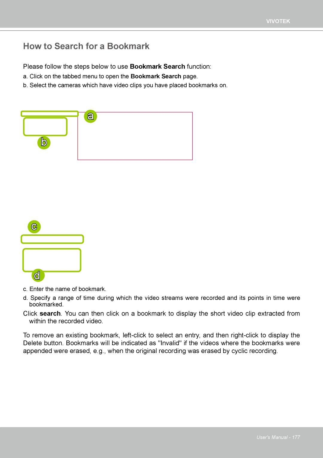 Vivotek ND4801 user manual How to Search for a Bookmark 