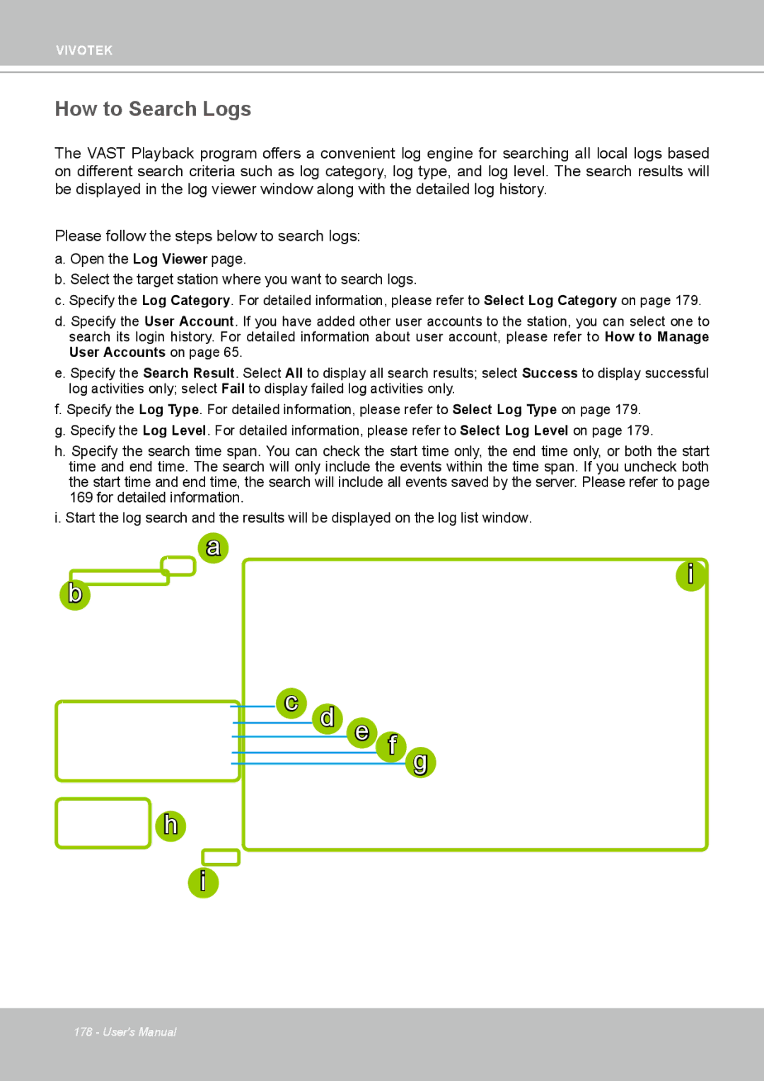 Vivotek ND4801 user manual E f g, How to Search Logs 