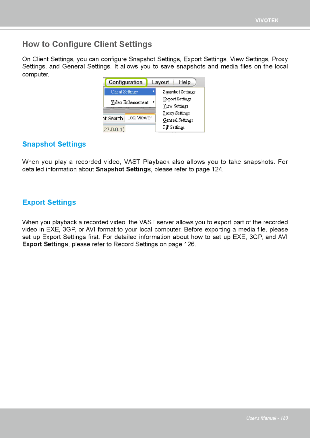 Vivotek ND4801 user manual How to Configure Client Settings, Export Settings 