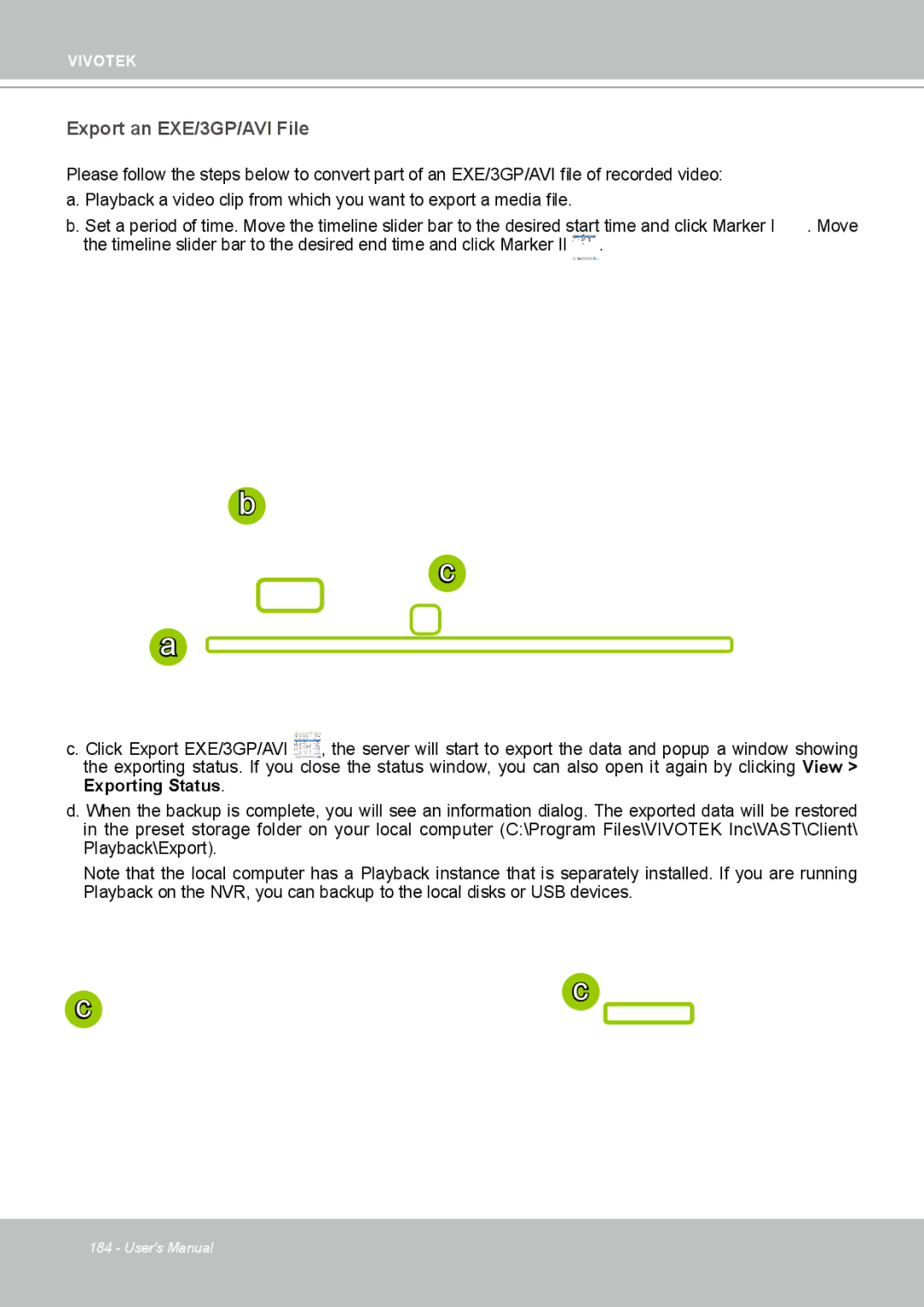 Vivotek ND4801 user manual Export an EXE/3GP/AVI File 