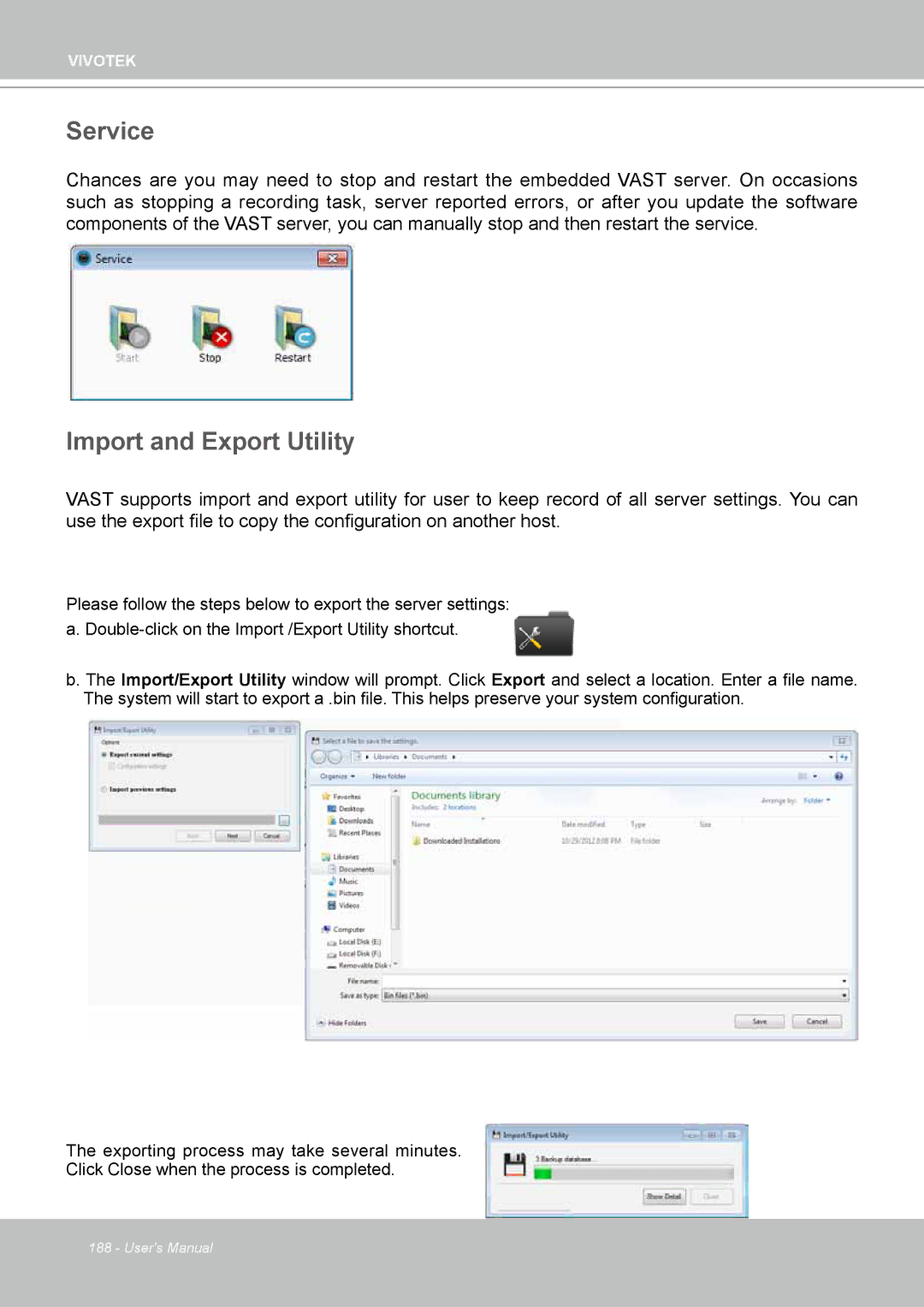 Vivotek ND4801 user manual Service, Import and Export Utility 