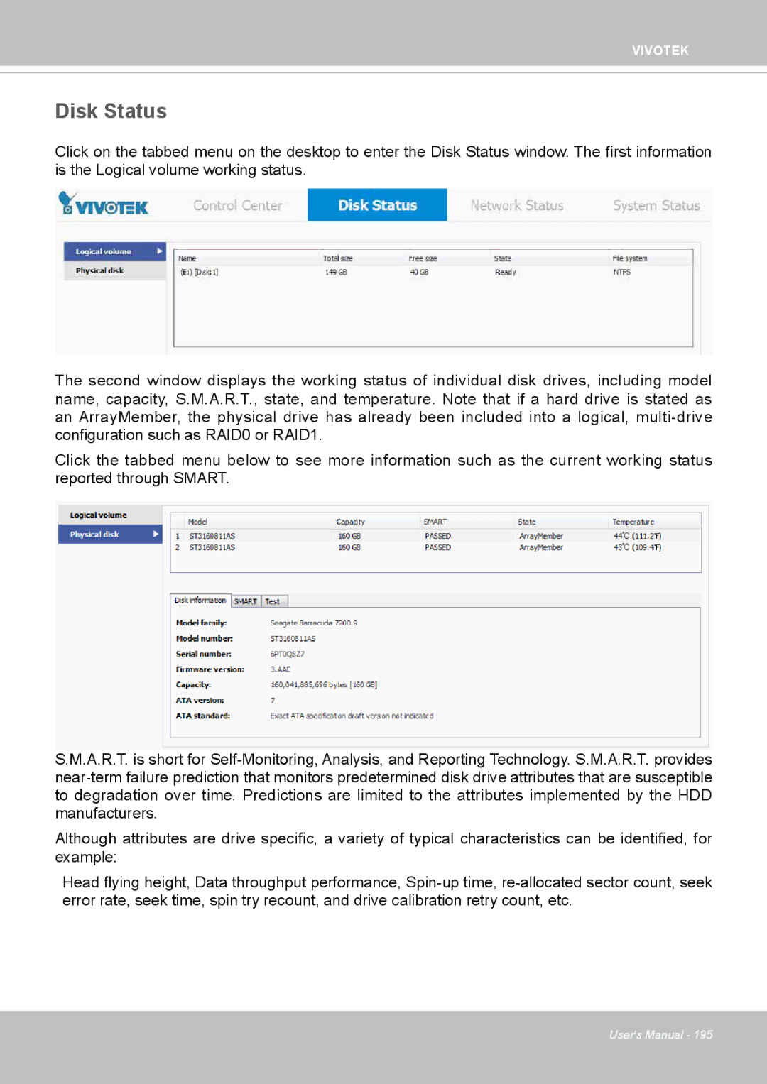 Vivotek ND4801 user manual Disk Status 