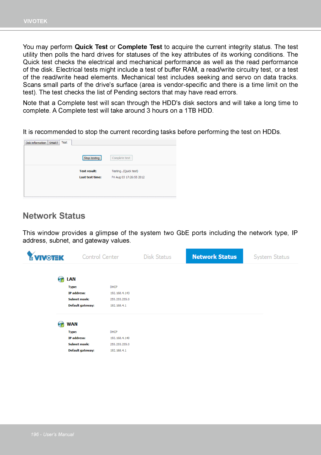 Vivotek ND4801 user manual Network Status 