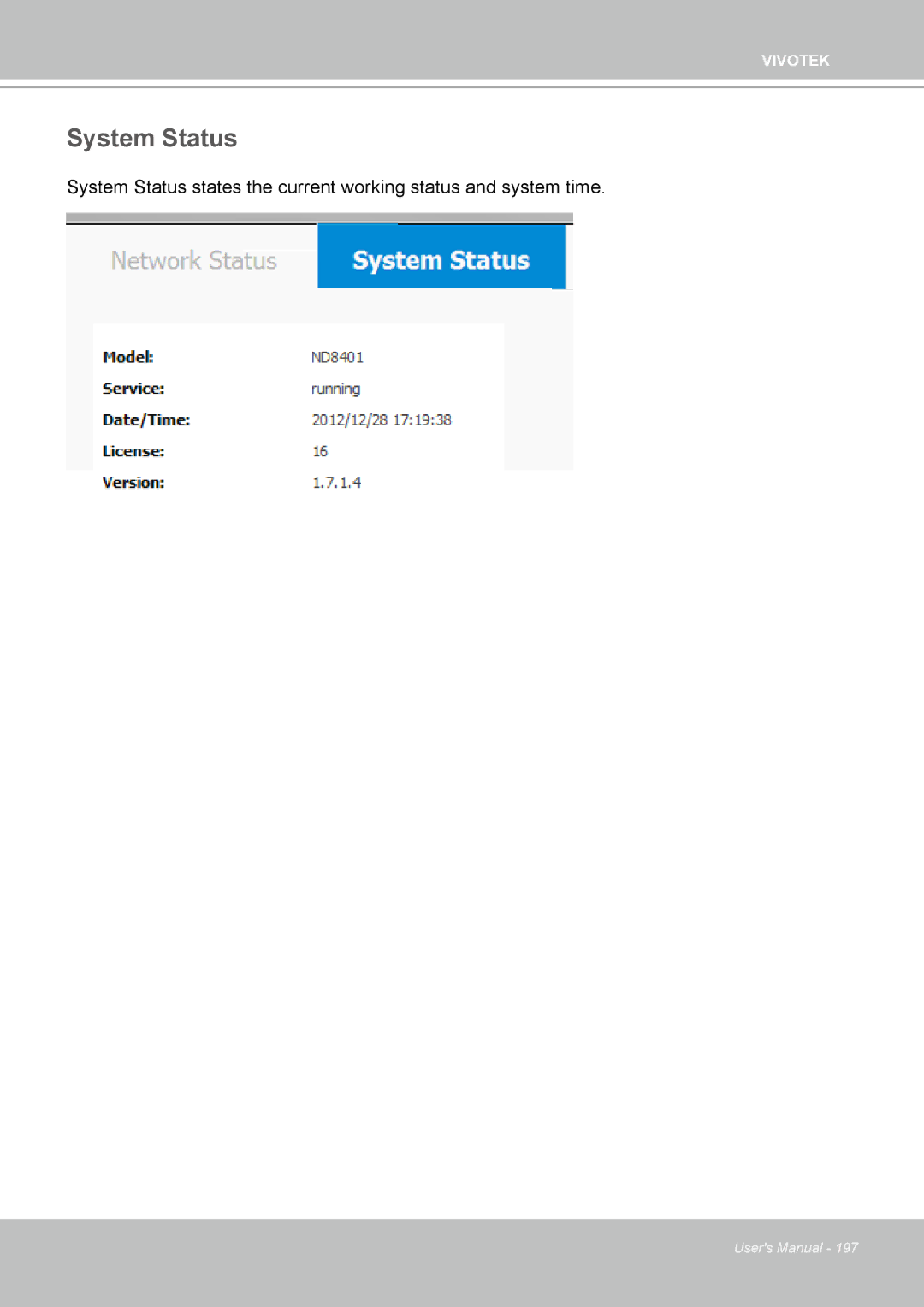 Vivotek ND4801 user manual System Status 