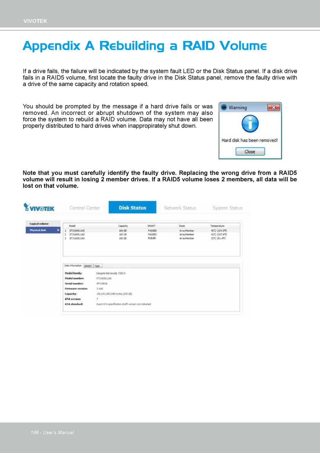 Vivotek ND4801 user manual Appendix a Rebuilding a RAID Volume 