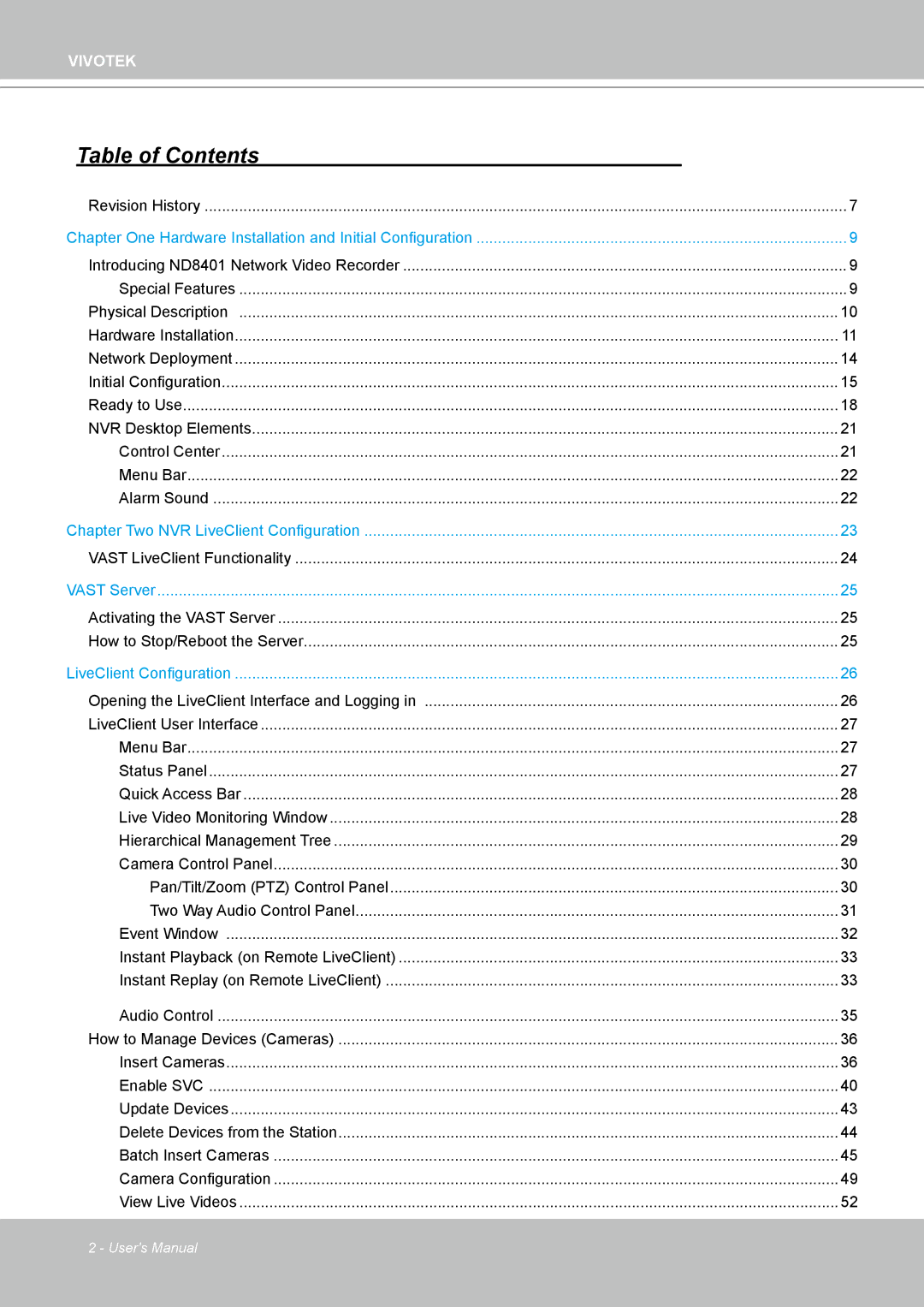 Vivotek ND4801 user manual Table of Contents 