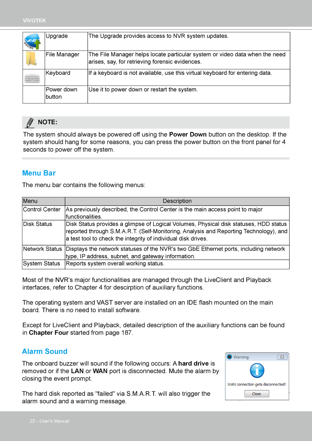 Vivotek ND4801 user manual Menu Bar, Alarm Sound 