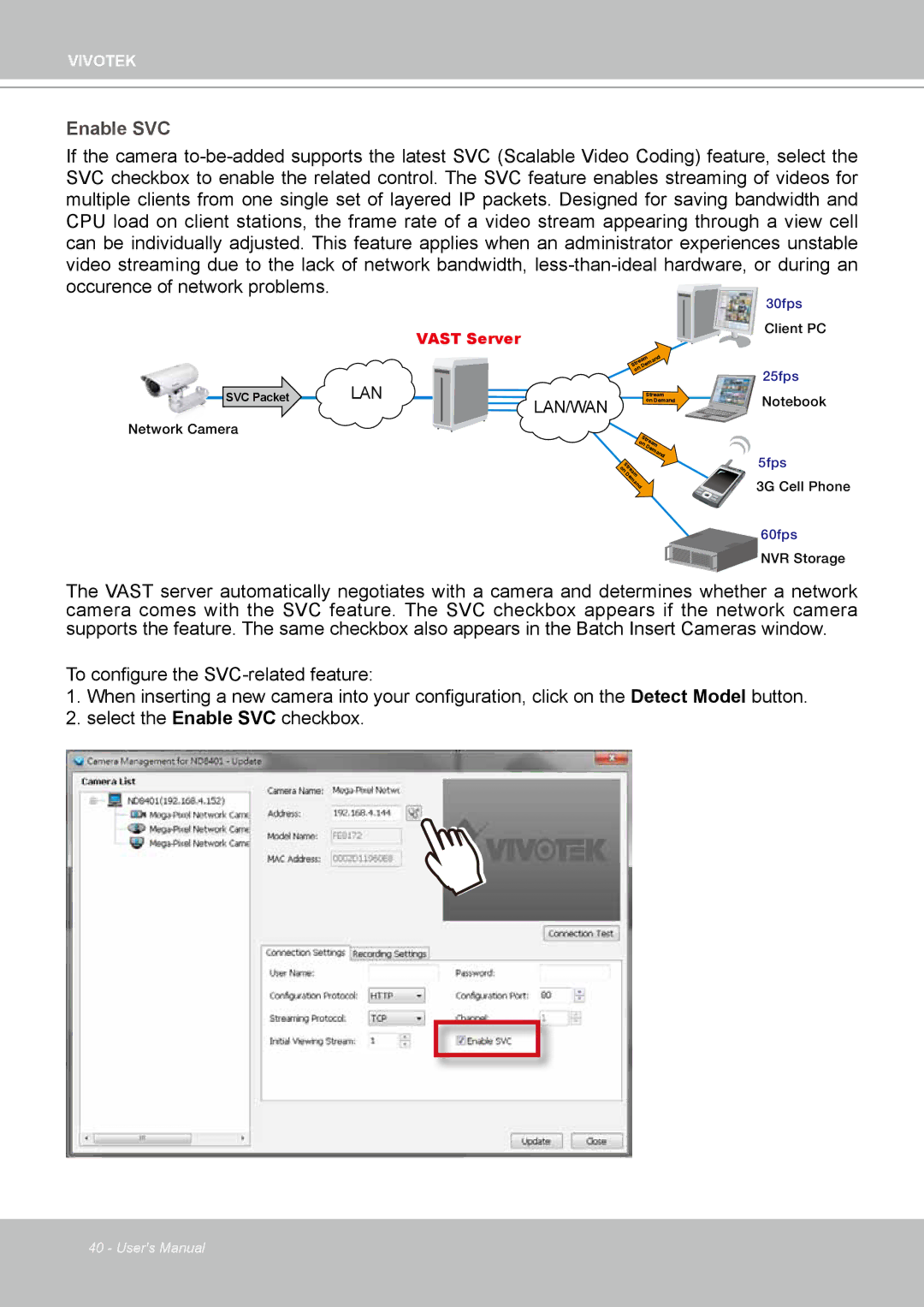 Vivotek ND4801 user manual Enable SVC 