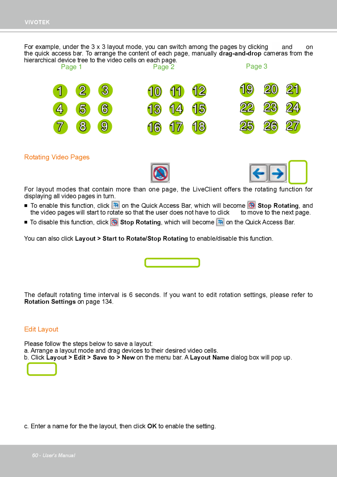 Vivotek ND4801 user manual Rotating Video Pages, Edit Layout 