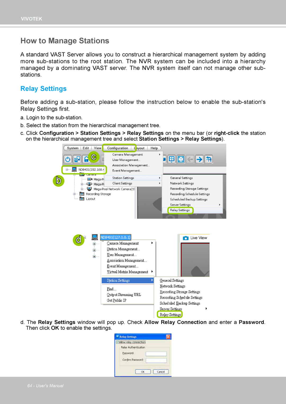 Vivotek ND4801 user manual How to Manage Stations, Relay Settings 