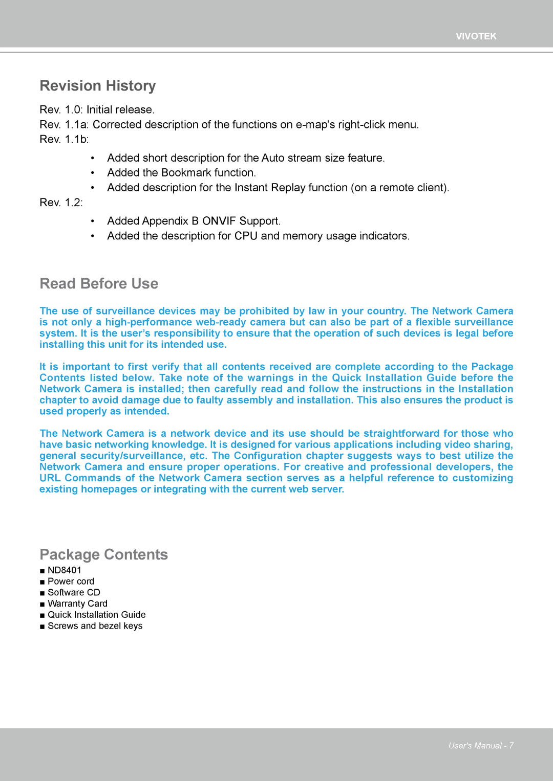 Vivotek ND4801 user manual Read Before Use 