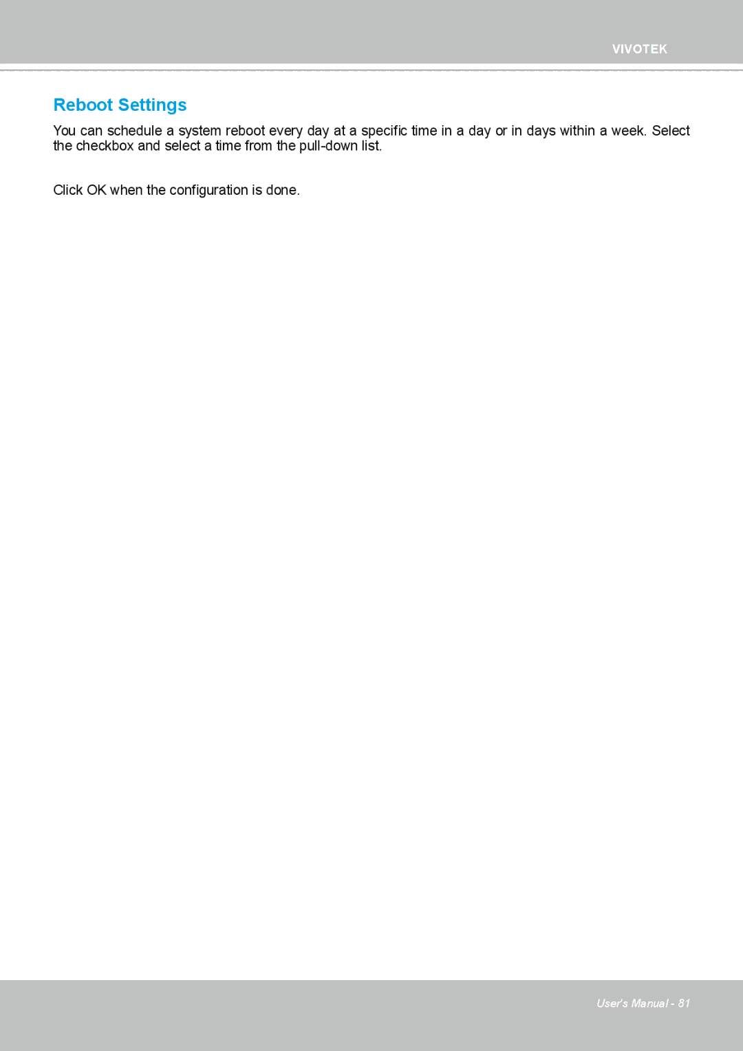 Vivotek ND4801 user manual Reboot Settings 