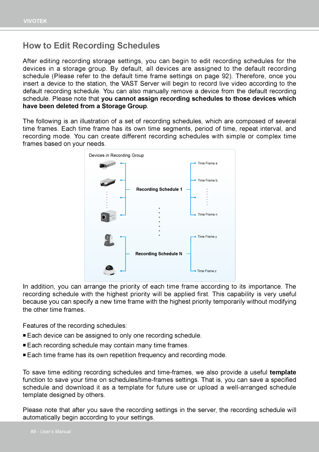 Vivotek ND4801 user manual How to Edit Recording Schedules 