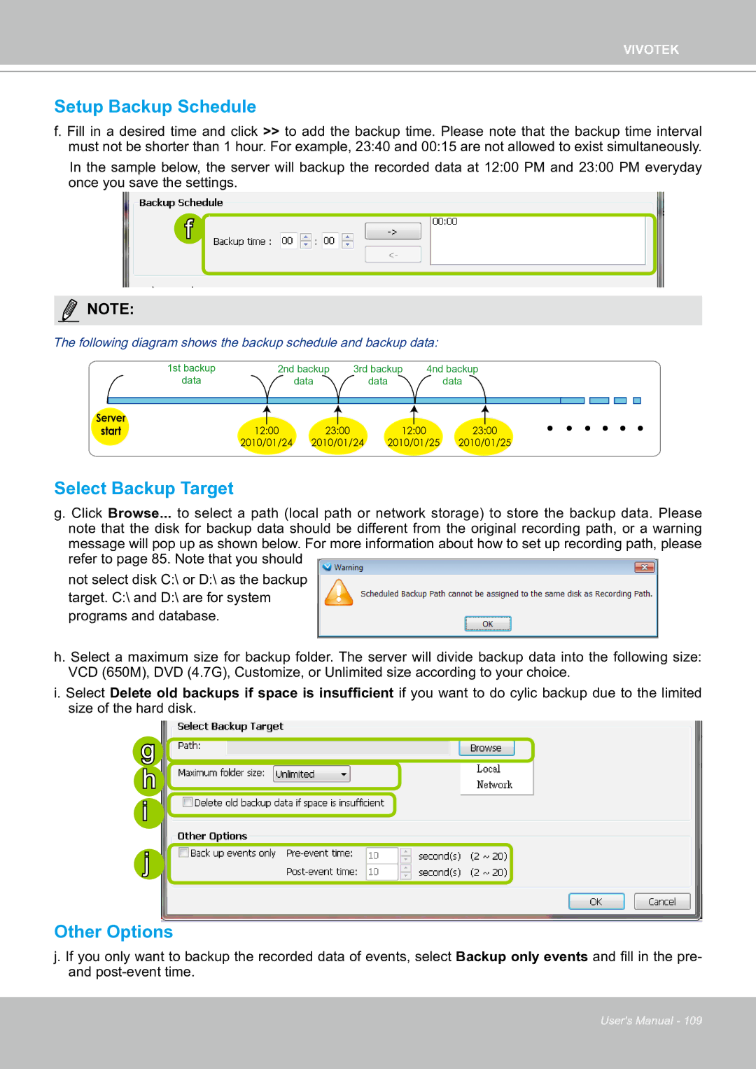 Vivotek ND8301 user manual Setup Backup Schedule, Select Backup Target, Other Options 