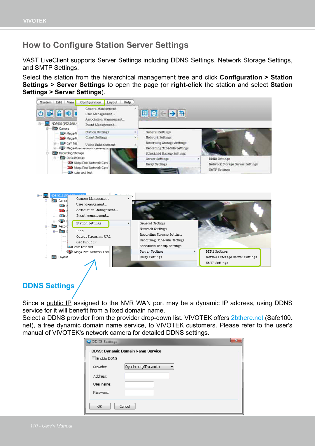 Vivotek ND8301 user manual How to Configure Station Server Settings, Ddns Settings 