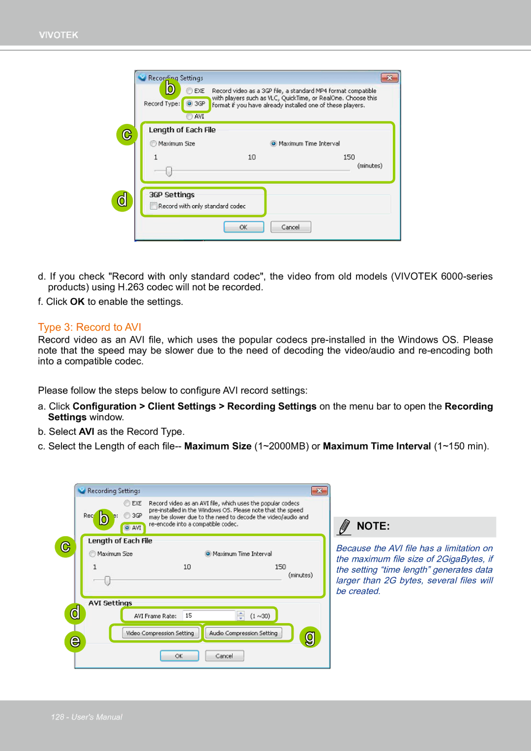 Vivotek ND8301 user manual Type 3 Record to AVI 