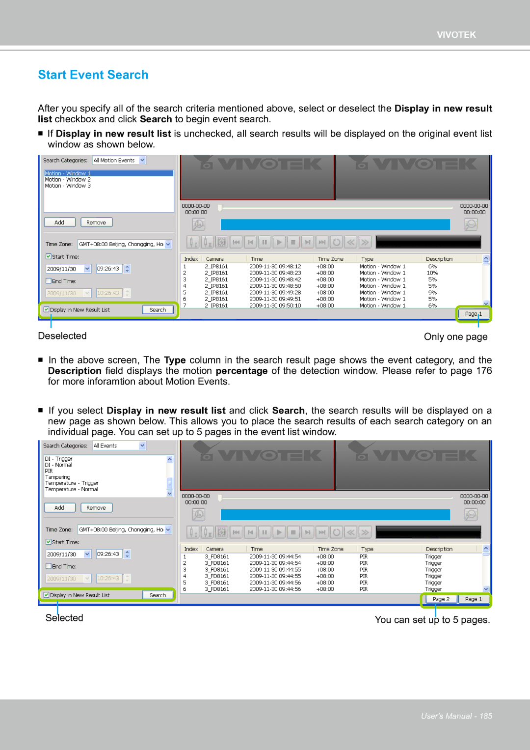 Vivotek ND8301 user manual Start Event Search 