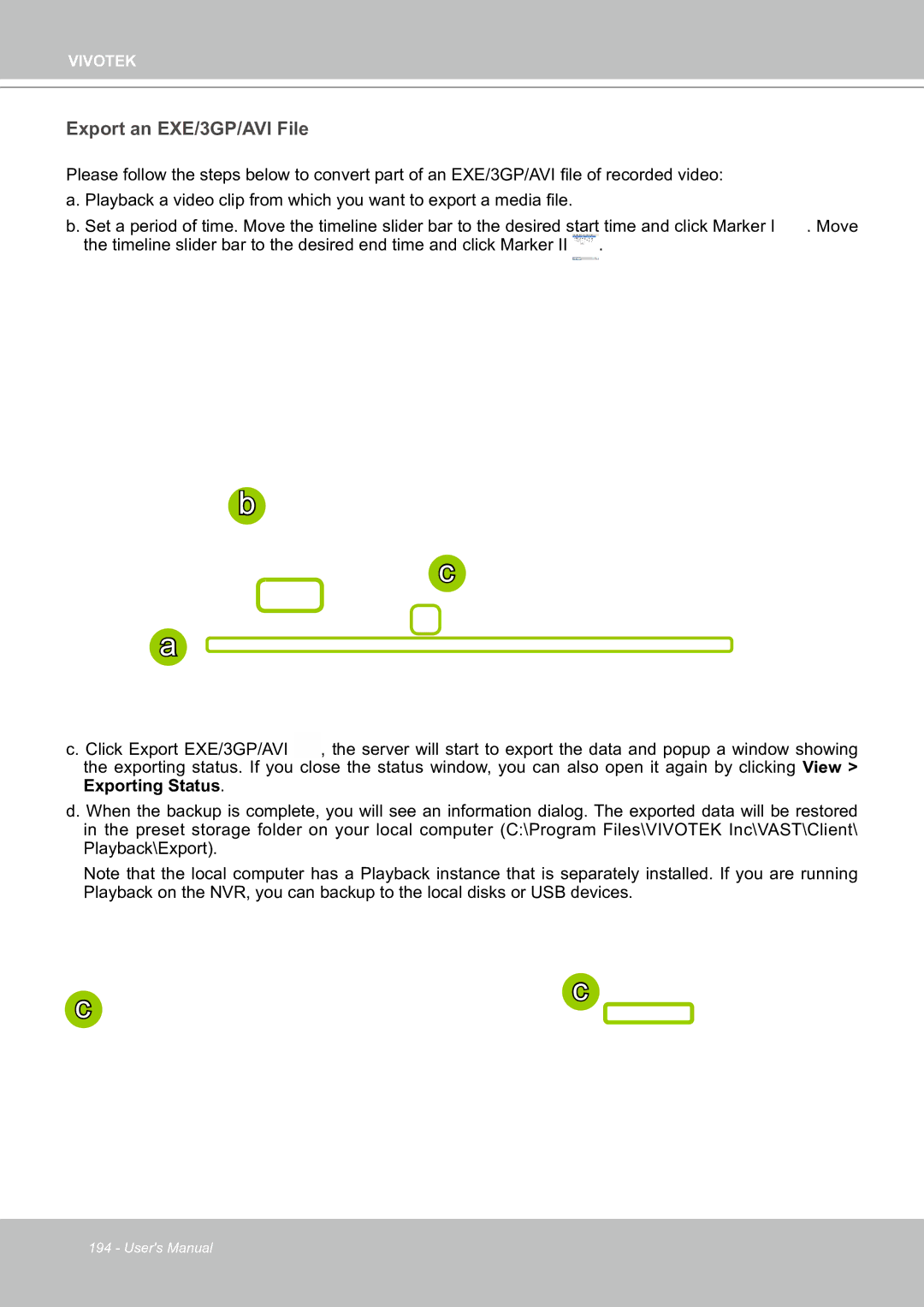 Vivotek ND8301 user manual Export an EXE/3GP/AVI File 