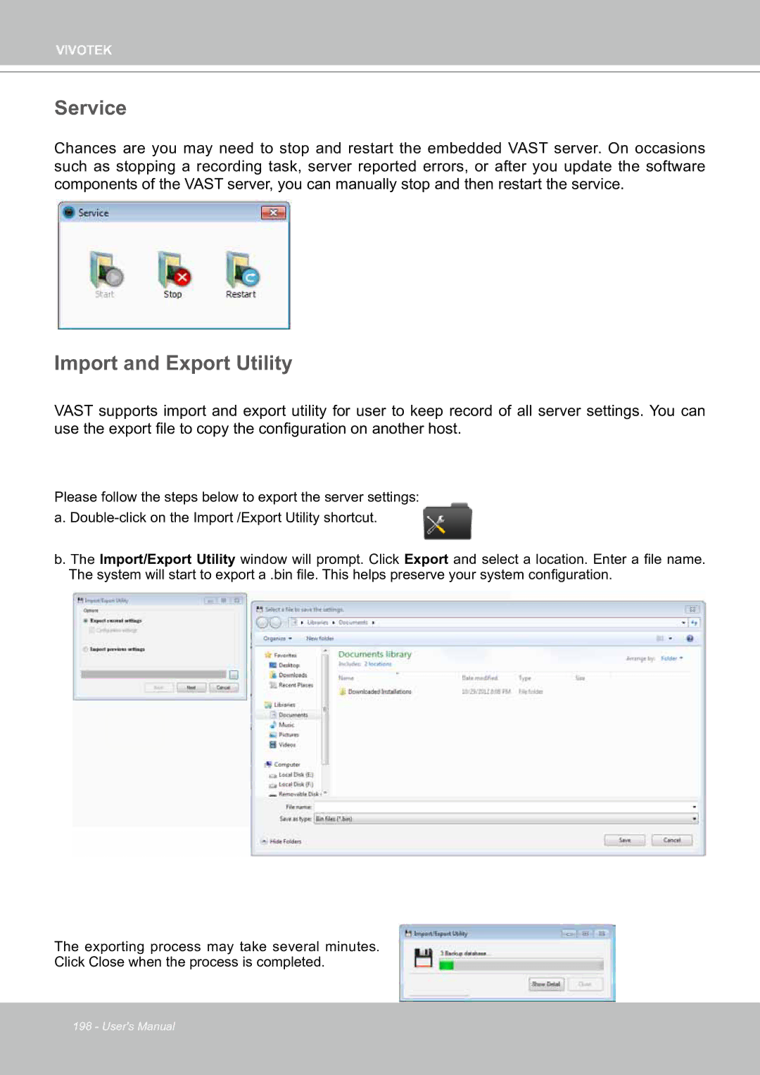 Vivotek ND8301 user manual Service, Import and Export Utility 