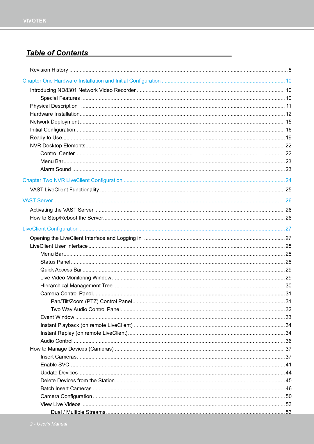 Vivotek ND8301 user manual Table of Contents 