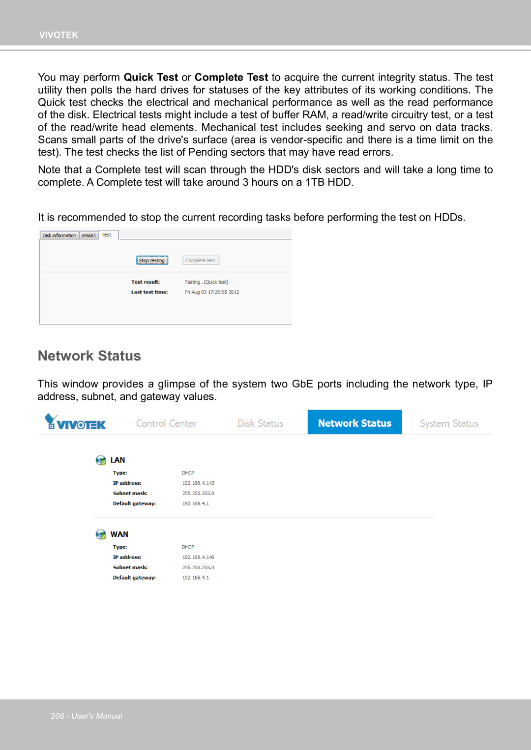 Vivotek ND8301 user manual Network Status 