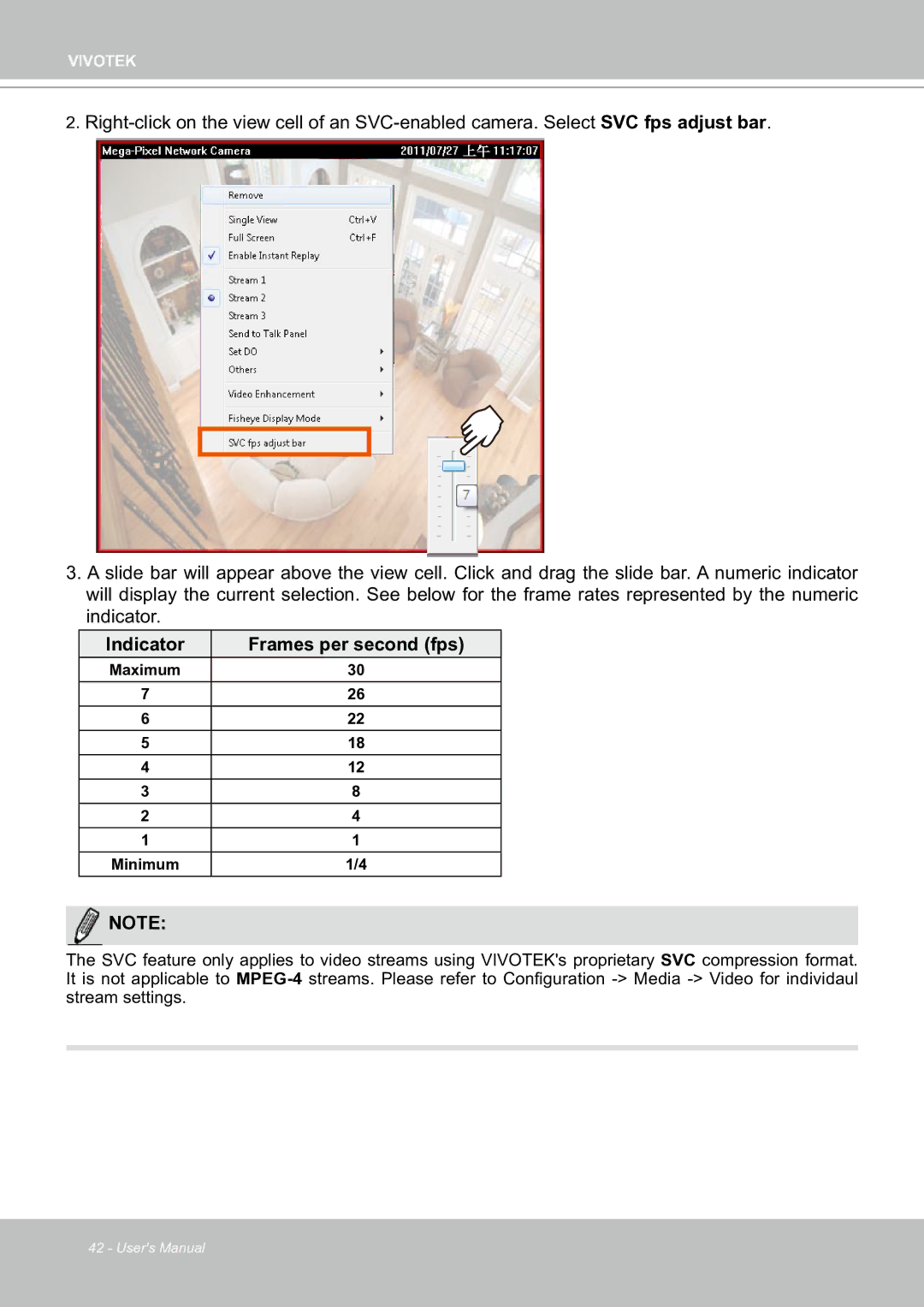 Vivotek ND8301 user manual Indicator Frames per second fps 