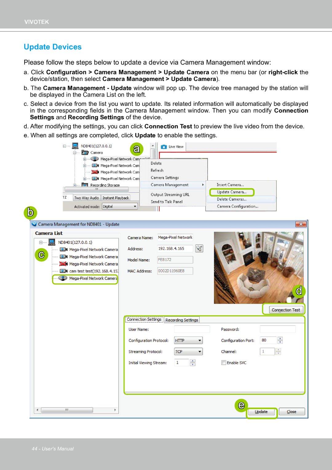 Vivotek ND8301 user manual Update Devices 