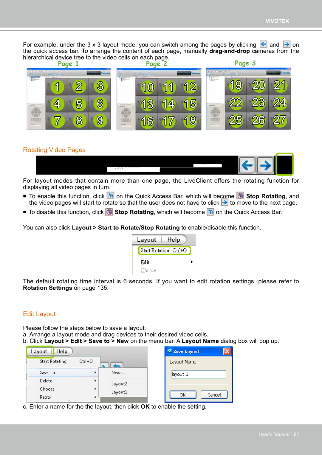 Vivotek ND8301 user manual Rotating Video Pages, Edit Layout 