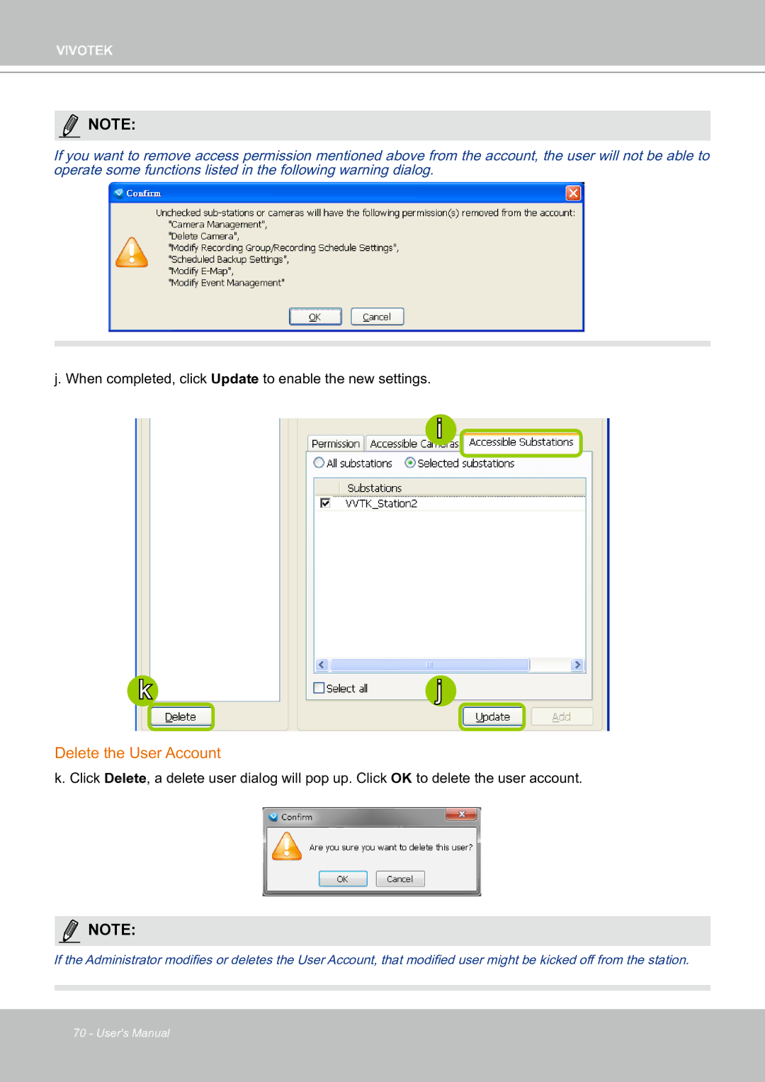 Vivotek ND8301 user manual Delete the User Account 