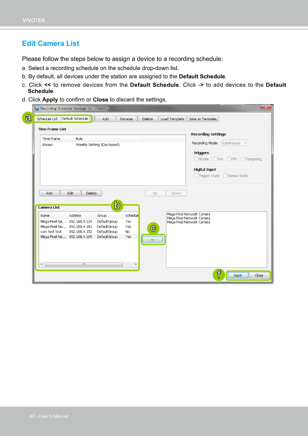 Vivotek ND8301 user manual Edit Camera List 