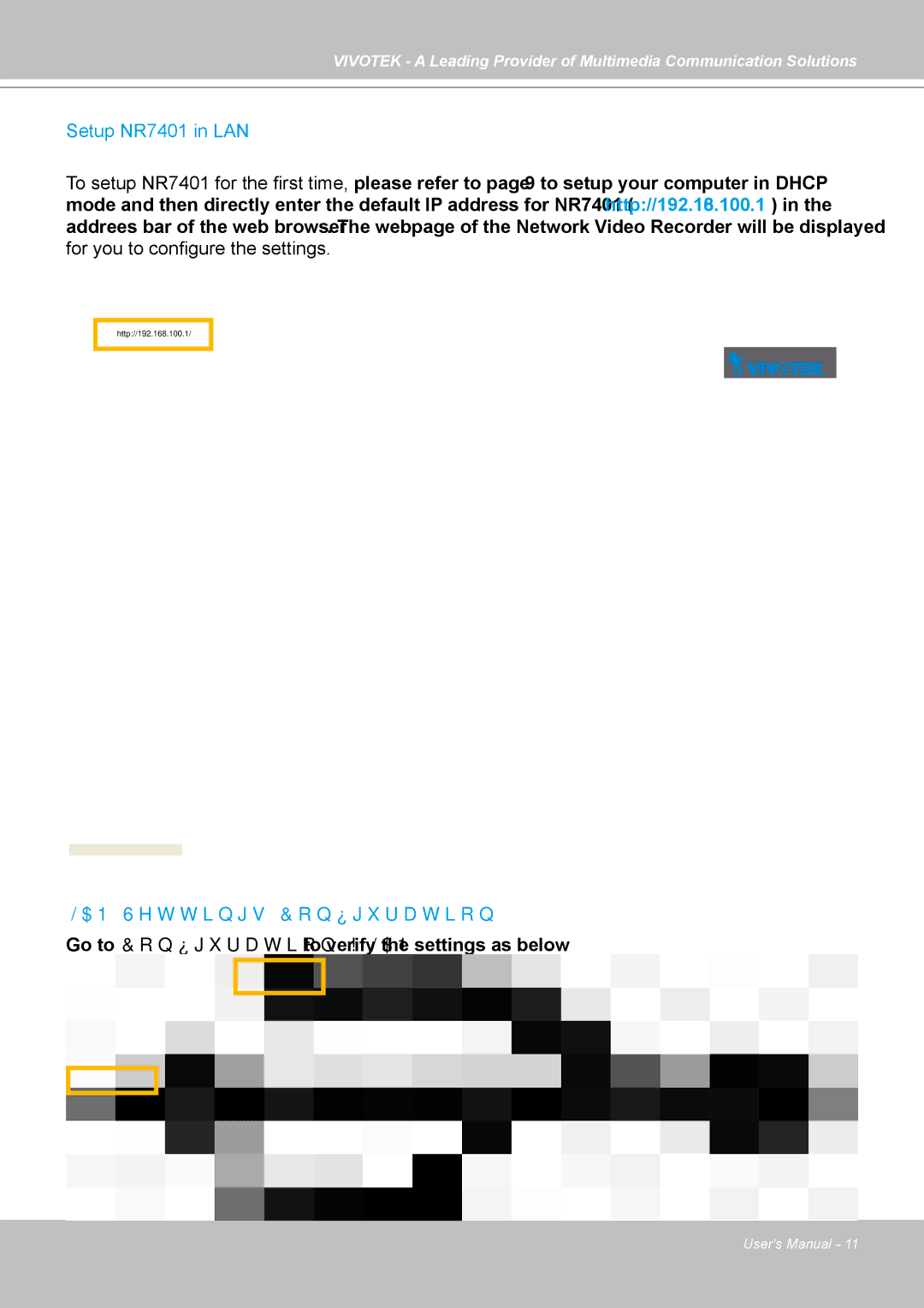 Vivotek manual Setup NR7401 in LAN, LAN Settings Configuration 