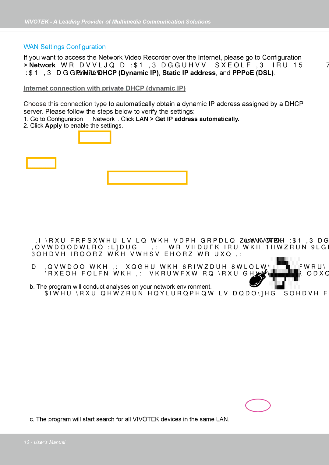 Vivotek NR7401 manual WAN Settings Configuration, Internet connection with private Dhcp dynamic IP 