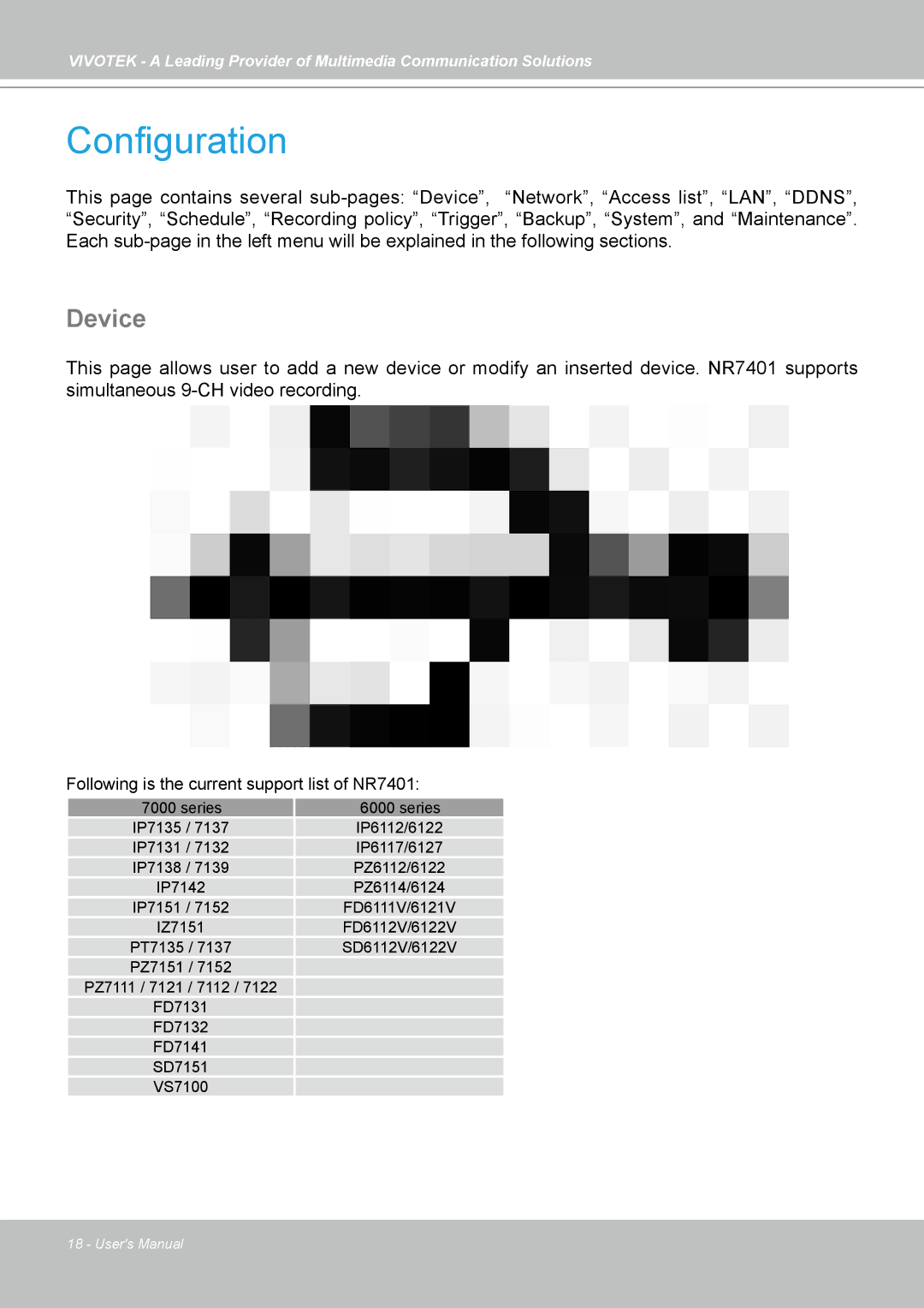 Vivotek NR7401 manual Configuration, Device 