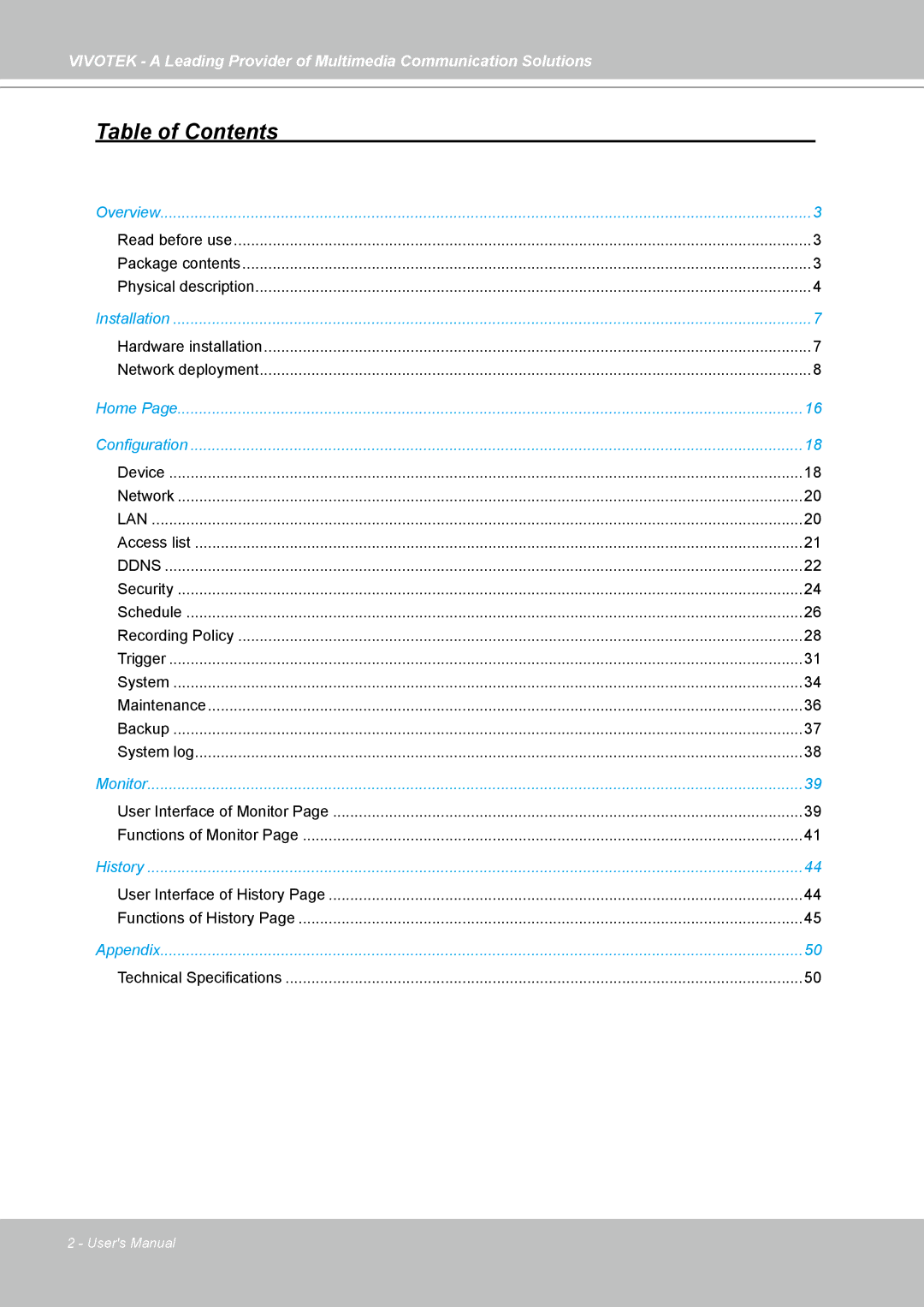 Vivotek NR7401 manual Table of Contents 