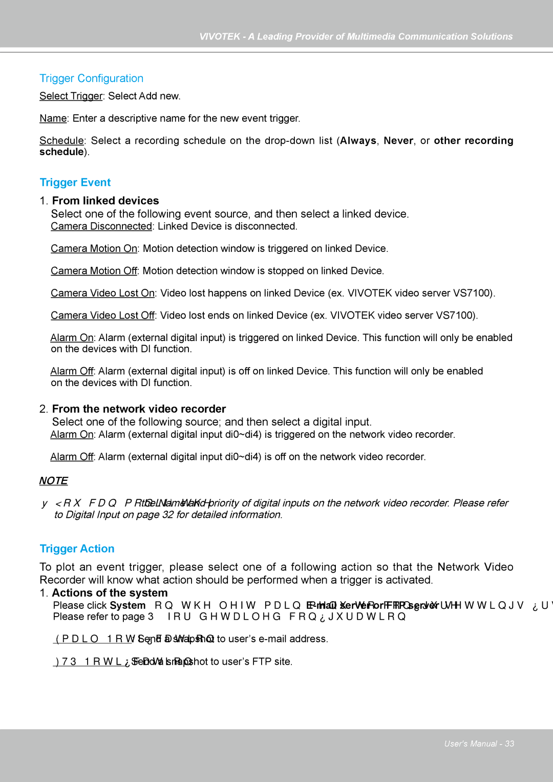 Vivotek NR7401 manual Trigger Configuration, Trigger Event, Trigger Action 