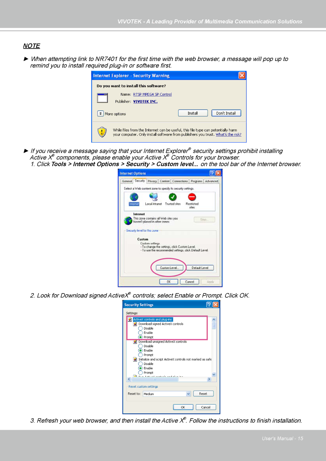 Vivotek NR7401 manual 