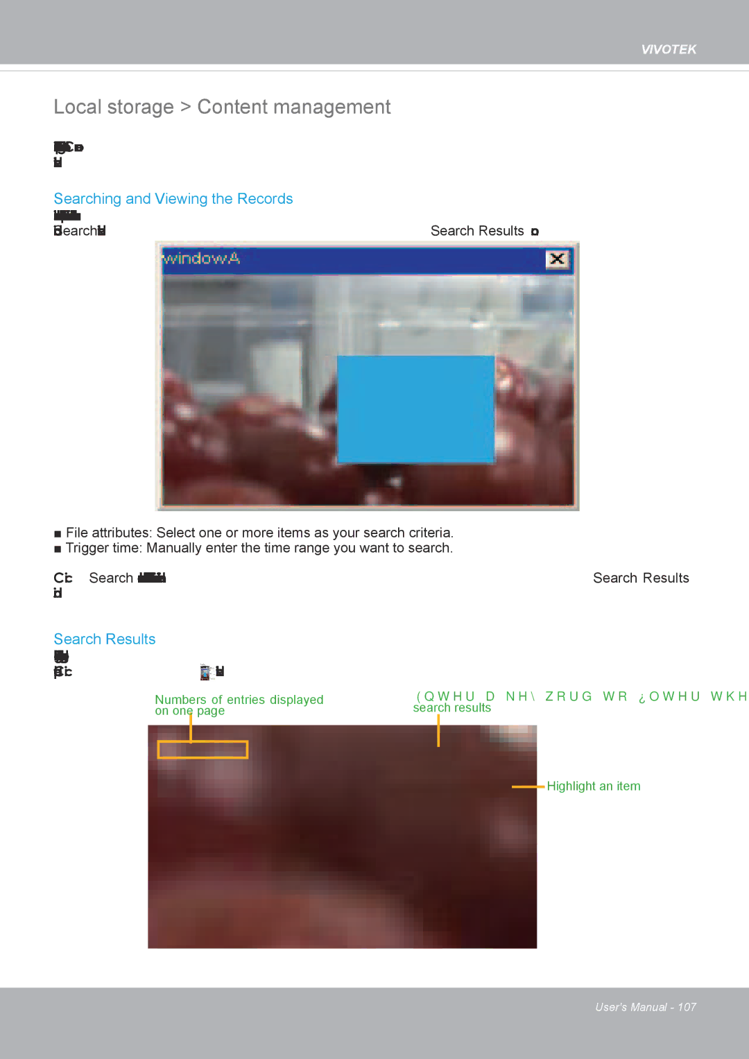 Vivotek PD8136 user manual Local storage Content management, Searching and Viewing the Records, Search Results 