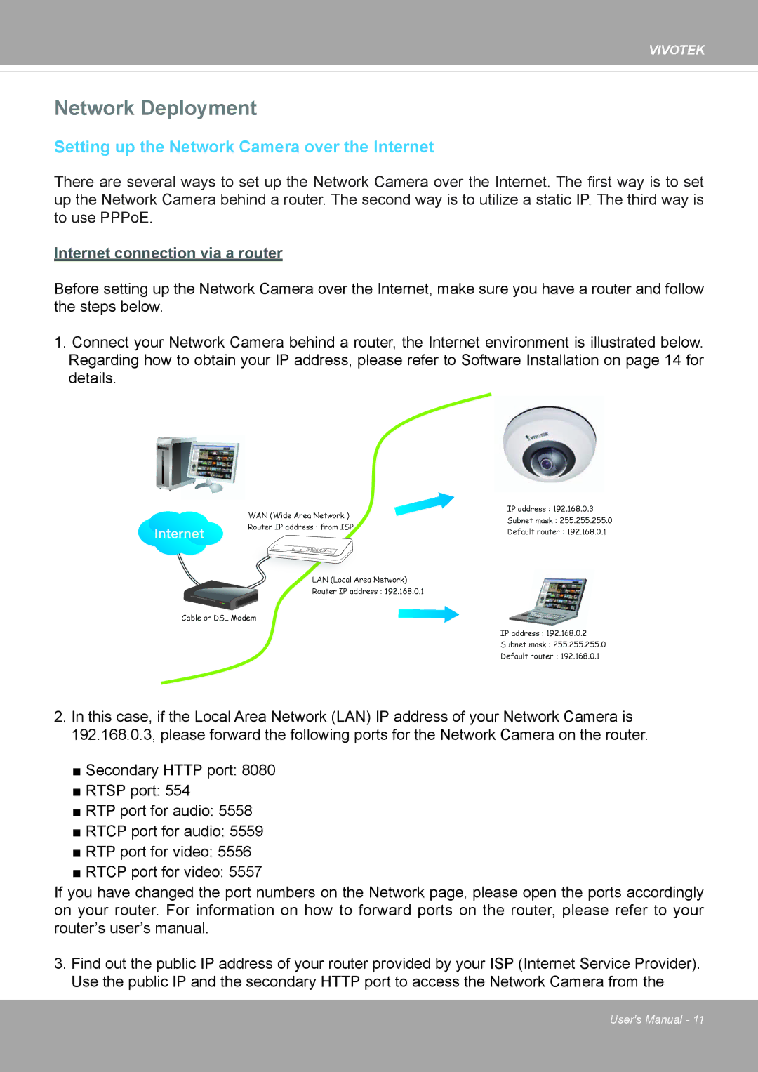 Vivotek PD8136 user manual Network Deployment, Setting up the Network Camera over the Internet 