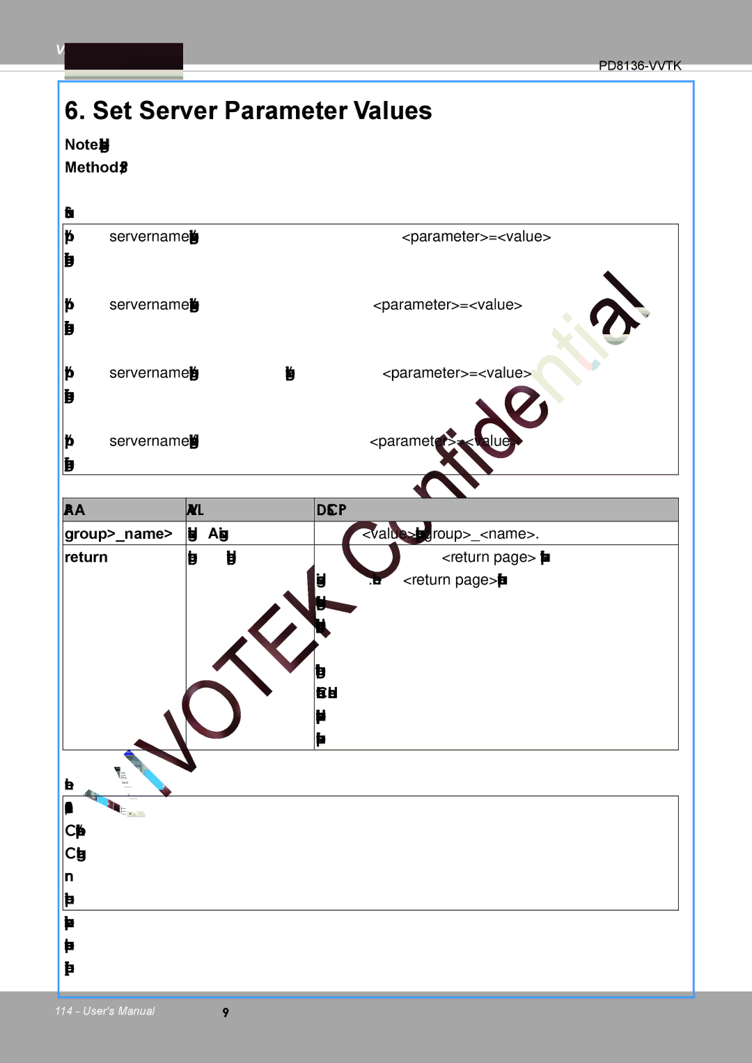 Vivotek PD8136 user manual Set Server Parameter Values, Value to assigned Assign value to the parameter groupname 