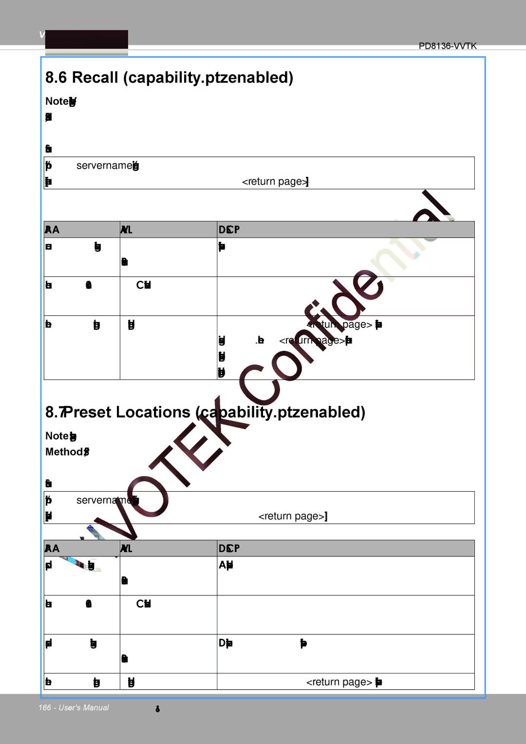 Vivotek PD8136 user manual Recall capability.ptzenabled, Preset Locations capability.ptzenabled 