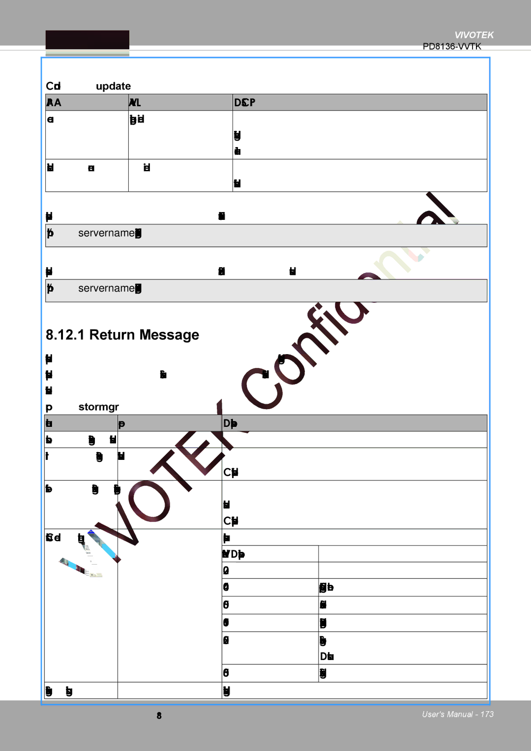 Vivotek PD8136 user manual Return Message, Command update 