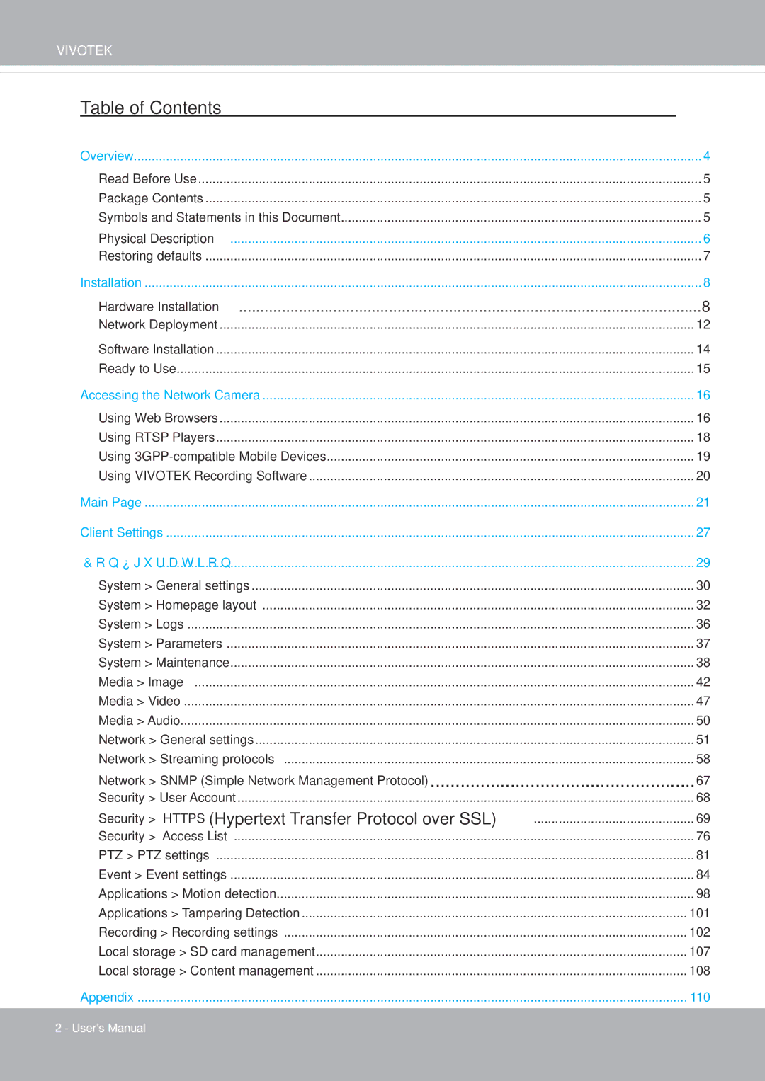 Vivotek PD8136 user manual Table of Contents 