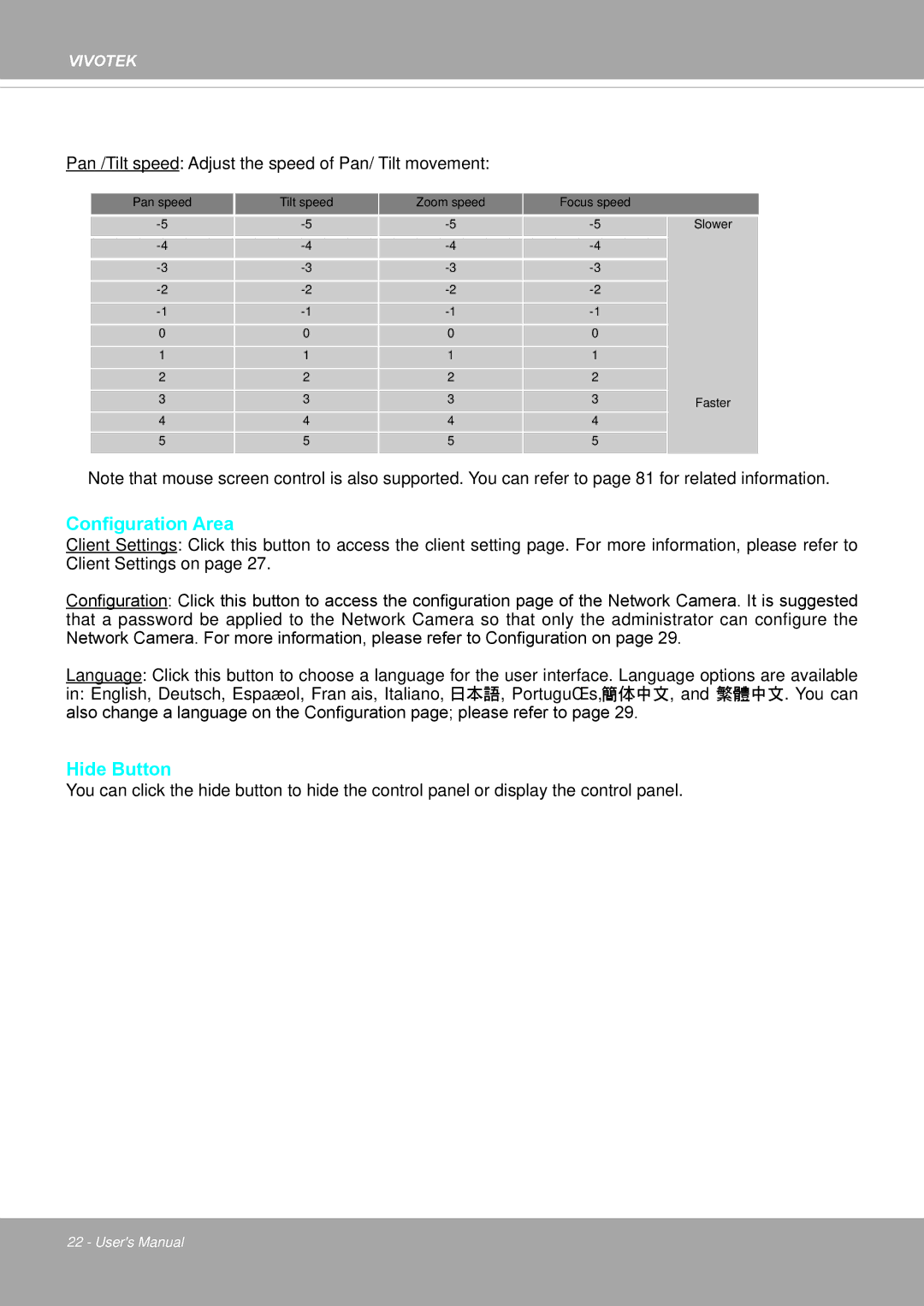 Vivotek PD8136 user manual Configuration Area 