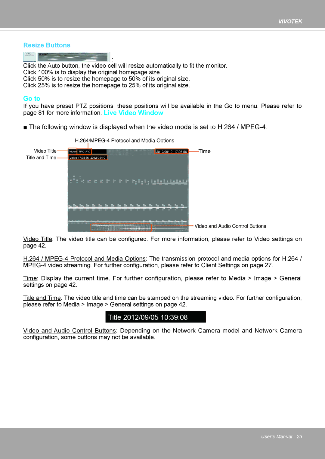 Vivotek PD8136 user manual Resize Buttons, Go to 