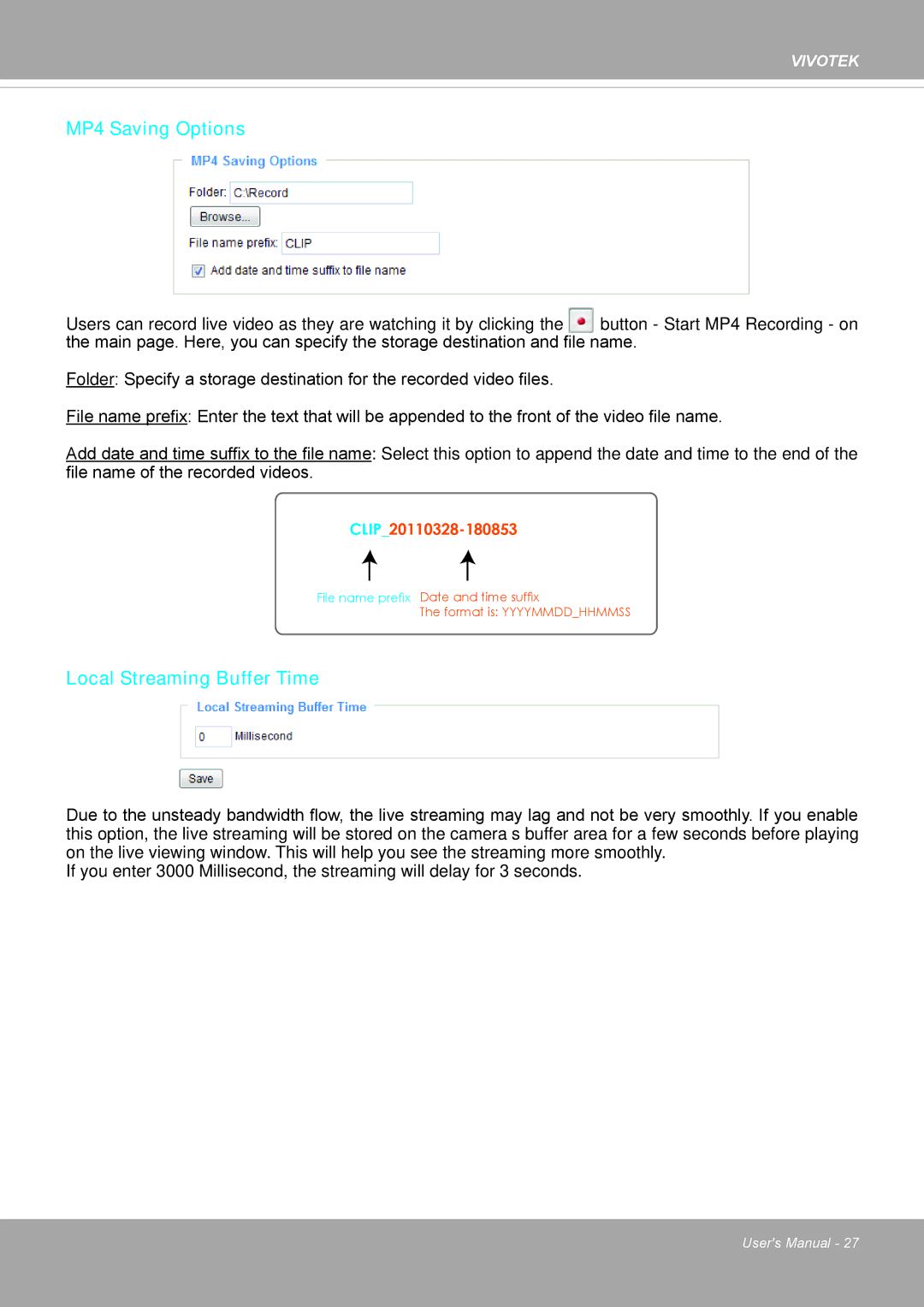 Vivotek PD8136 user manual MP4 Saving Options 