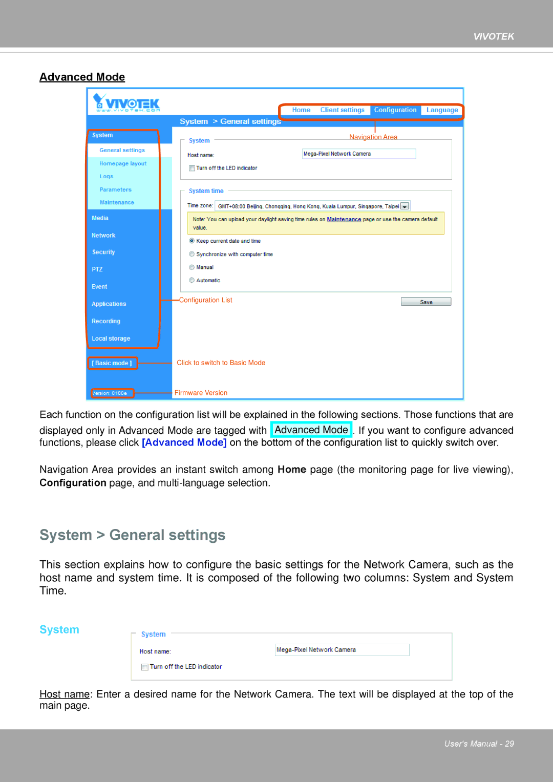 Vivotek PD8136 user manual System General settings 