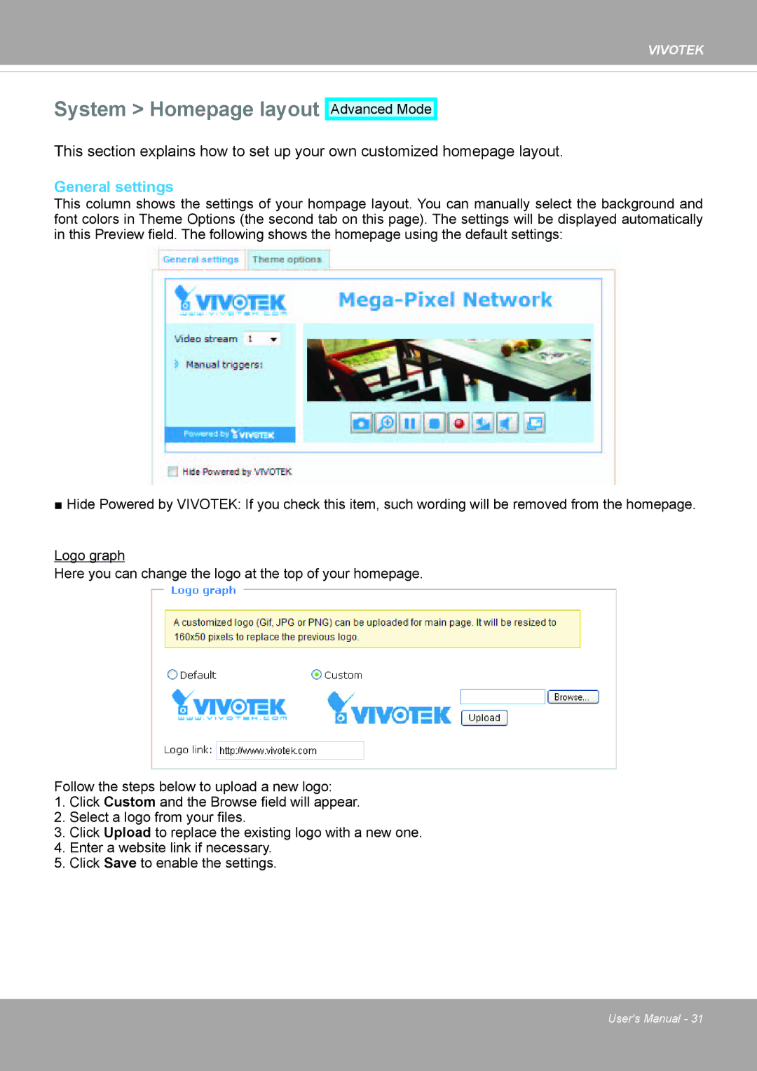 Vivotek PD8136 user manual System Homepage layout, General settings 