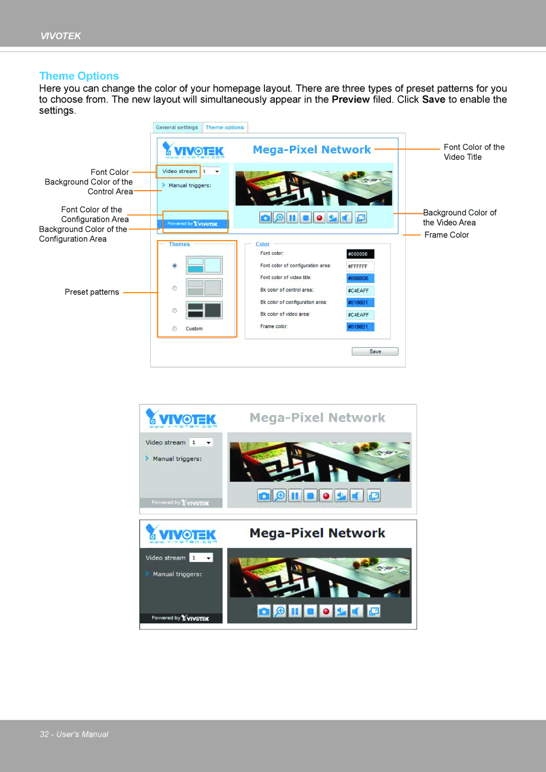 Vivotek PD8136 user manual Theme Options 