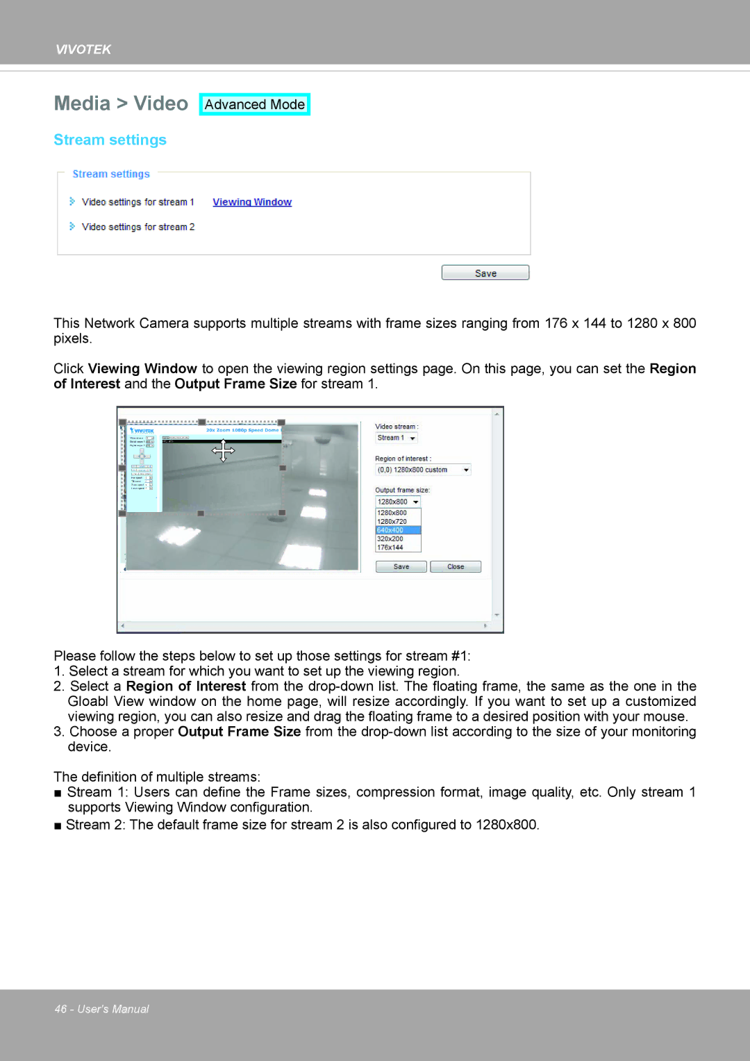 Vivotek PD8136 user manual Media Video, Stream settings 