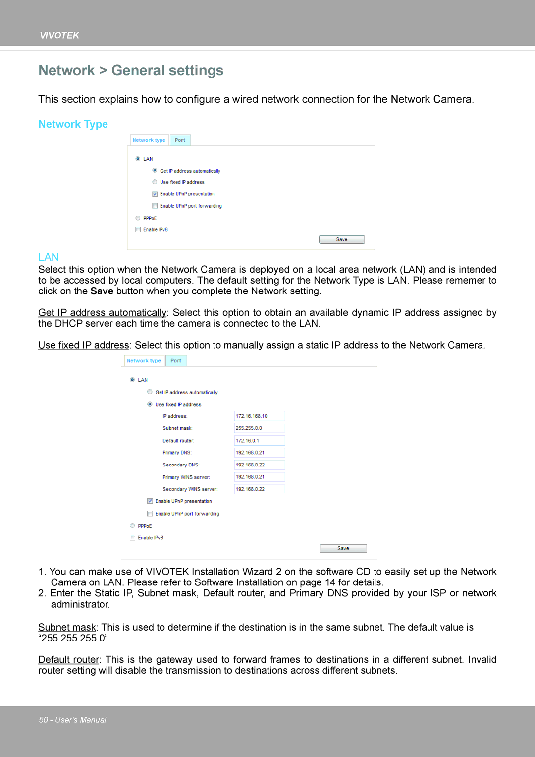 Vivotek PD8136 user manual Network General settings, Network Type 